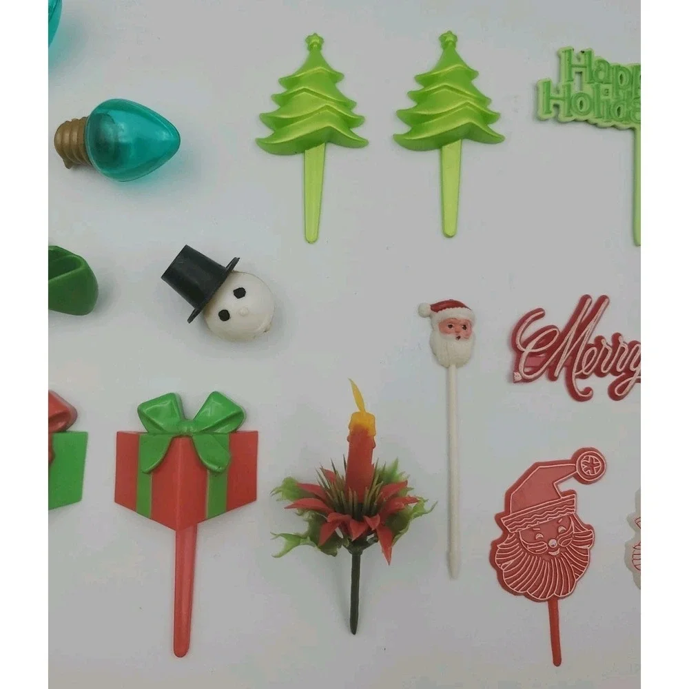 Vintage Lot Of 25 Christmas Holiday Cupcake Picks